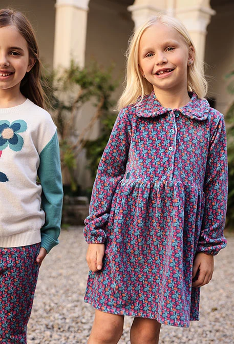 Blue and pink floral print knitted dress
