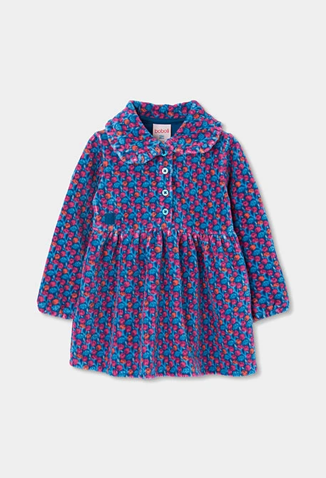 Vestido punto estampado flores azul y rosa
