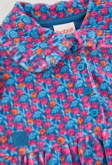 Bedrucktes Strickkleid mit blauen und rosa Blumen