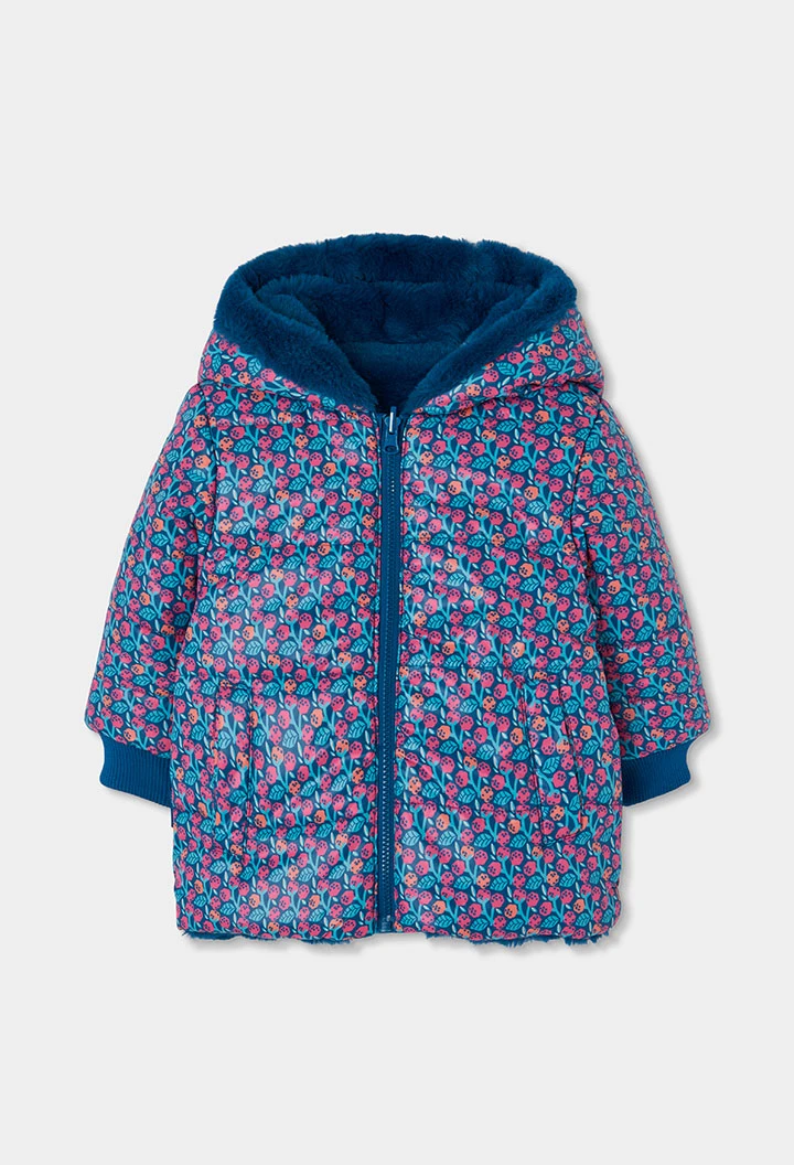 Parka reversible tejido técnico niña azul petróleo