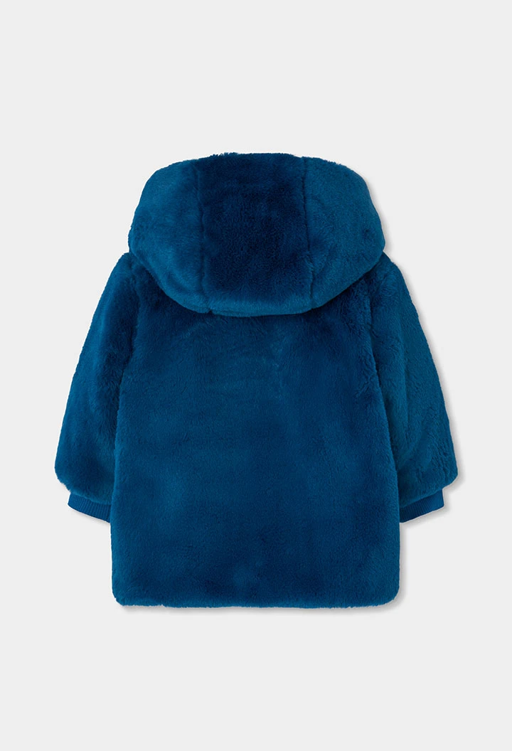 Parka reversible tejido técnico niña azul petróleo