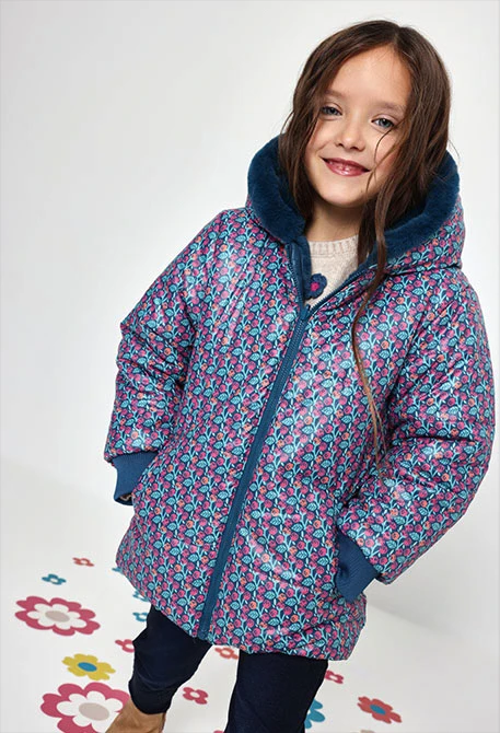 Parka reversible tejido técnico niña azul petróleo