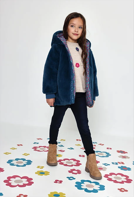 Parka reversible tejido técnico niña azul petróleo