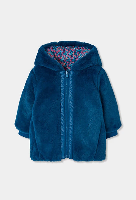 Parka reversible tejido técnico niña azul petróleo