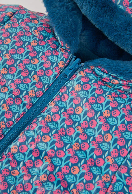 Parka reversible tejido técnico niña azul petróleo