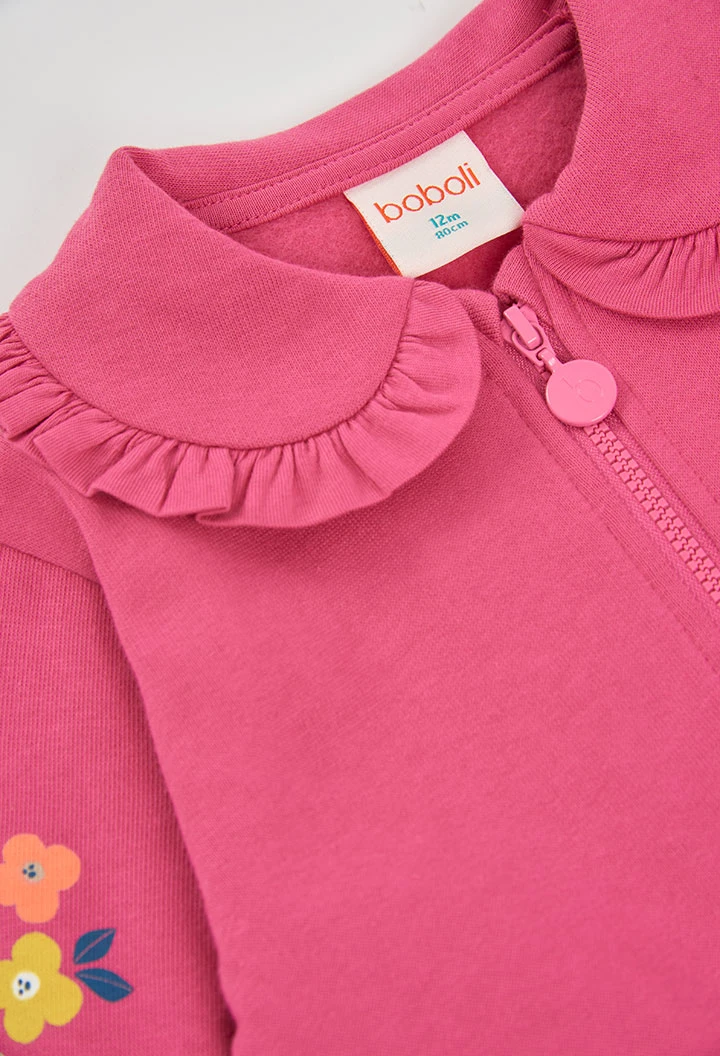 Chaqueta felpa niña fresa estampado flores