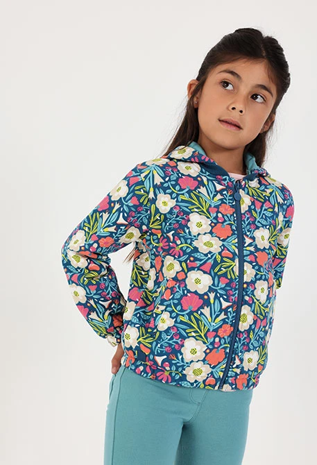 Girl\'s green floral print plush jacket
