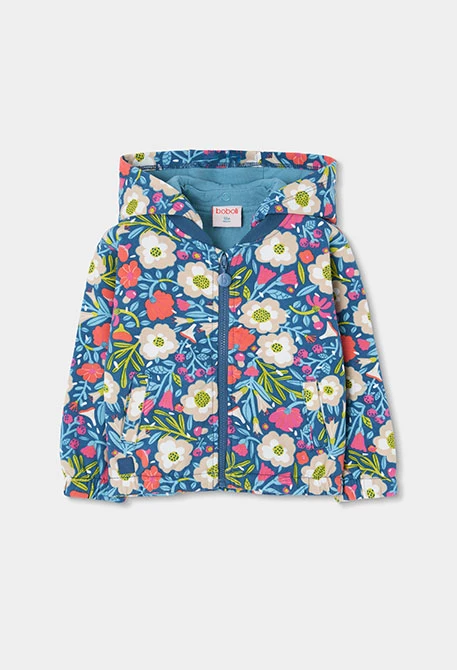 Giacca in spugna bambina verde stampa fiori