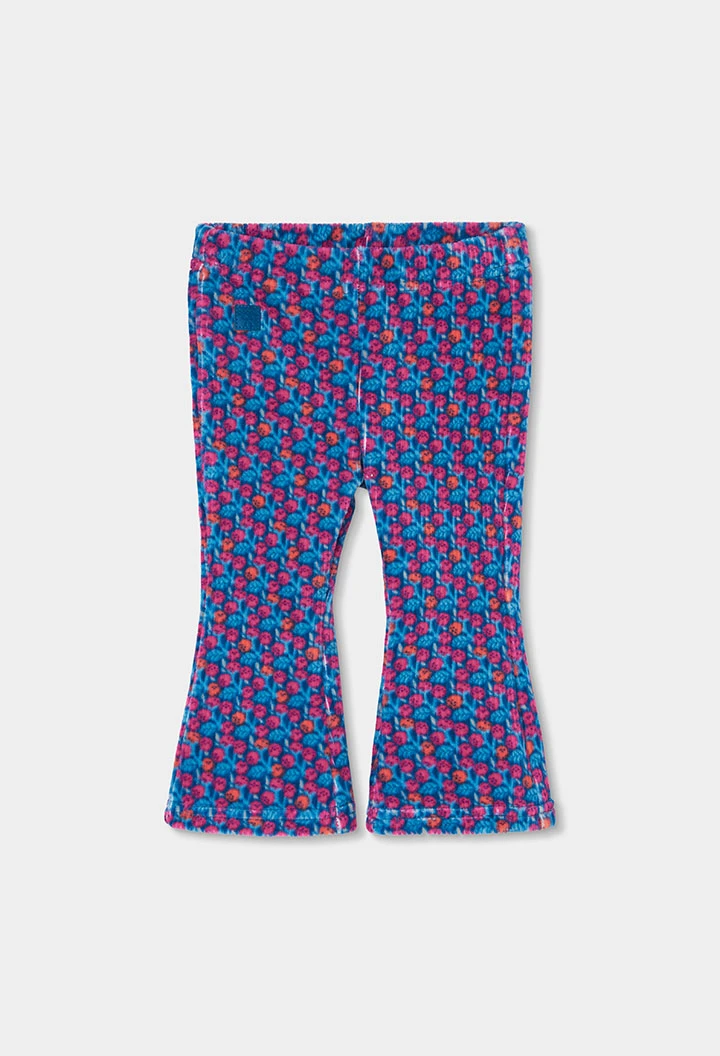 Pantalón niña estampado flores azul acampanado