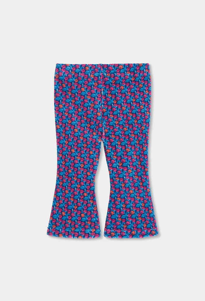 Pantalón niña estampado flores azul acampanado