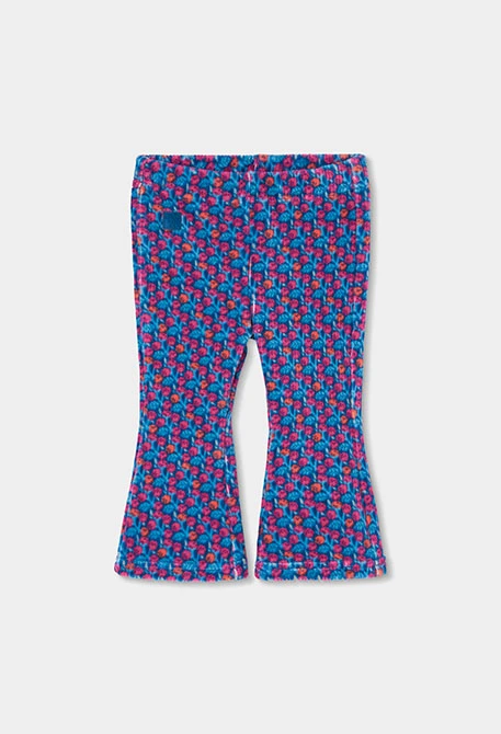 Calças de menina estampado flores azul em sino