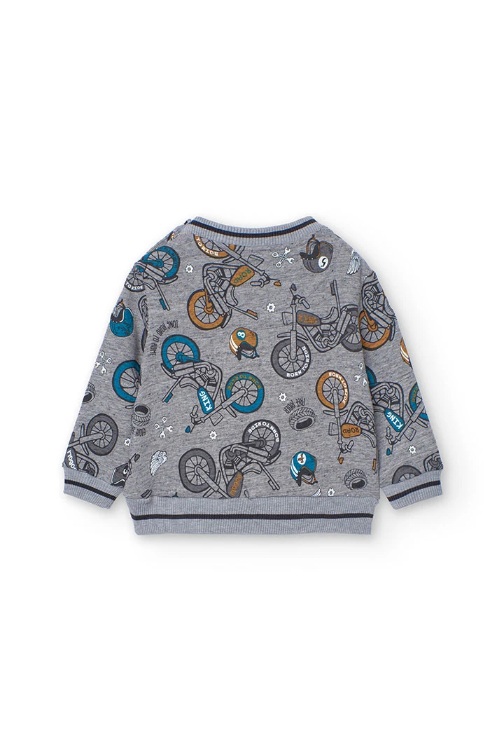 Fleece sweatshirt for baby boy with motorbike print