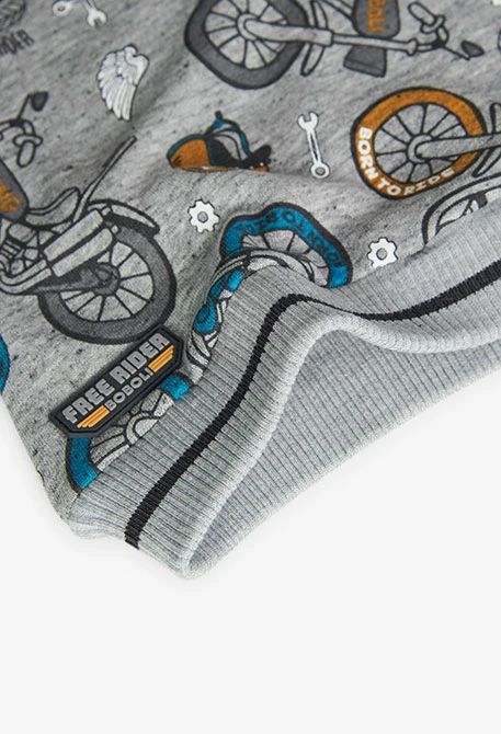 Fleece sweatshirt for baby boy with motorbike print