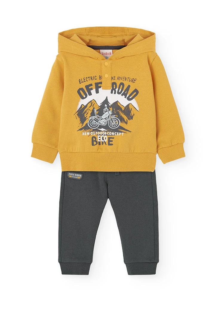 Set of sweatshirt and fleece trousers for baby boy in yellow