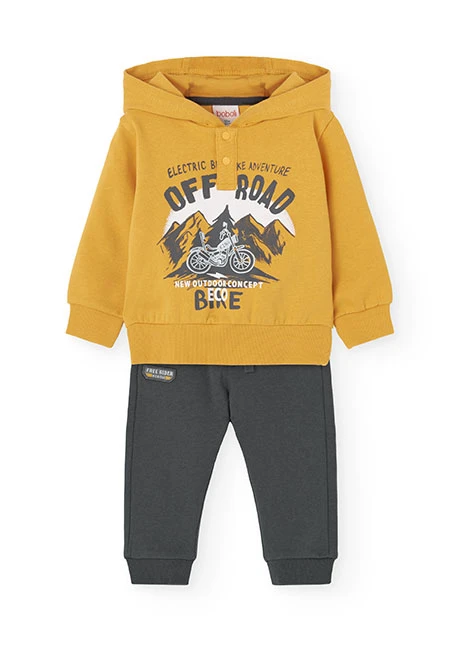 Set of sweatshirt and fleece trousers for baby boy in yellow