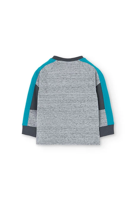 Fleece sweatshirt for baby boy in grey with print