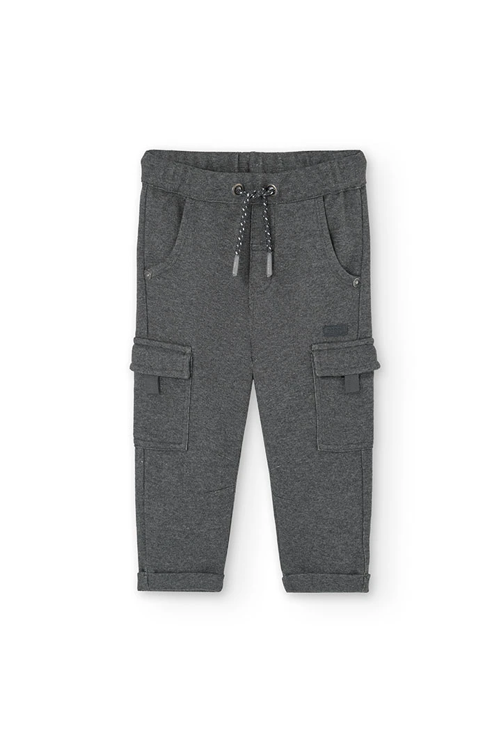 Pantalon cargo pour bébé garçon en gris chiné