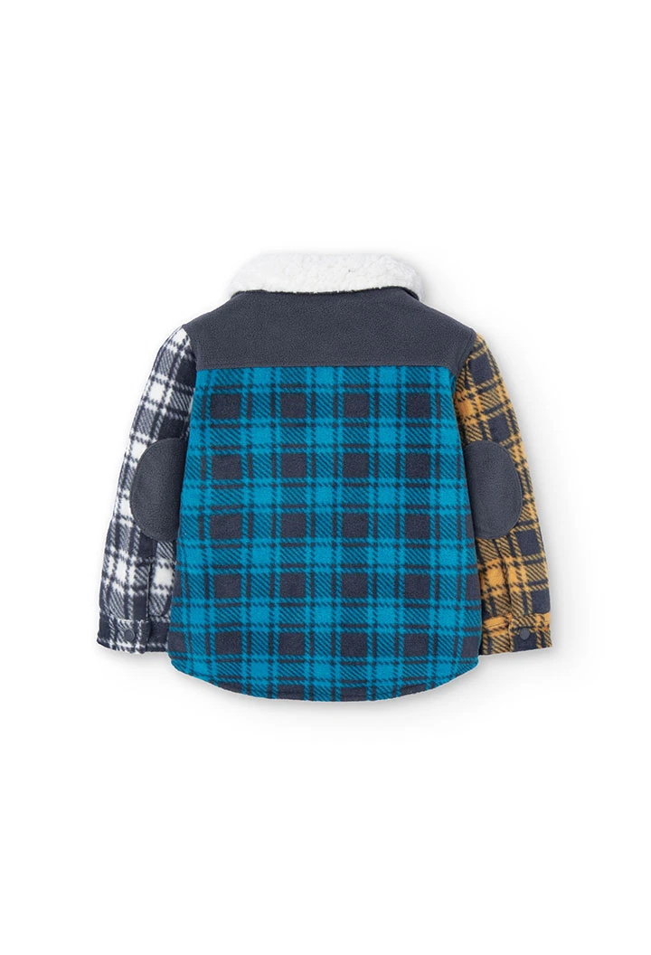 Fleece overshirt for baby boy with check print