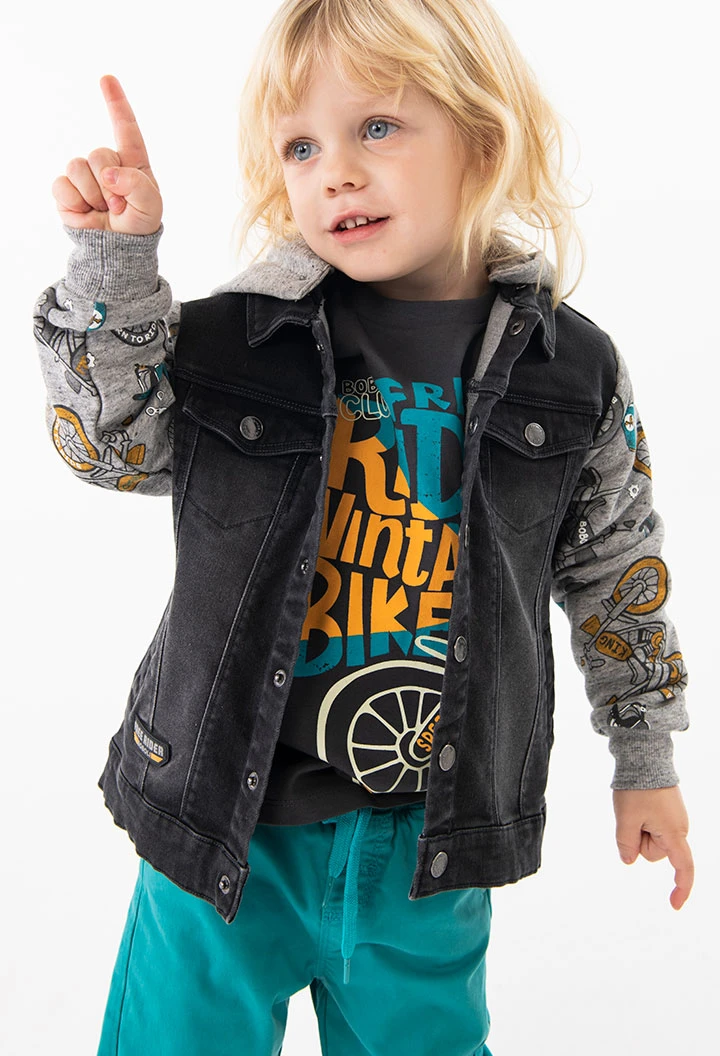 Black denim jacket for baby boy