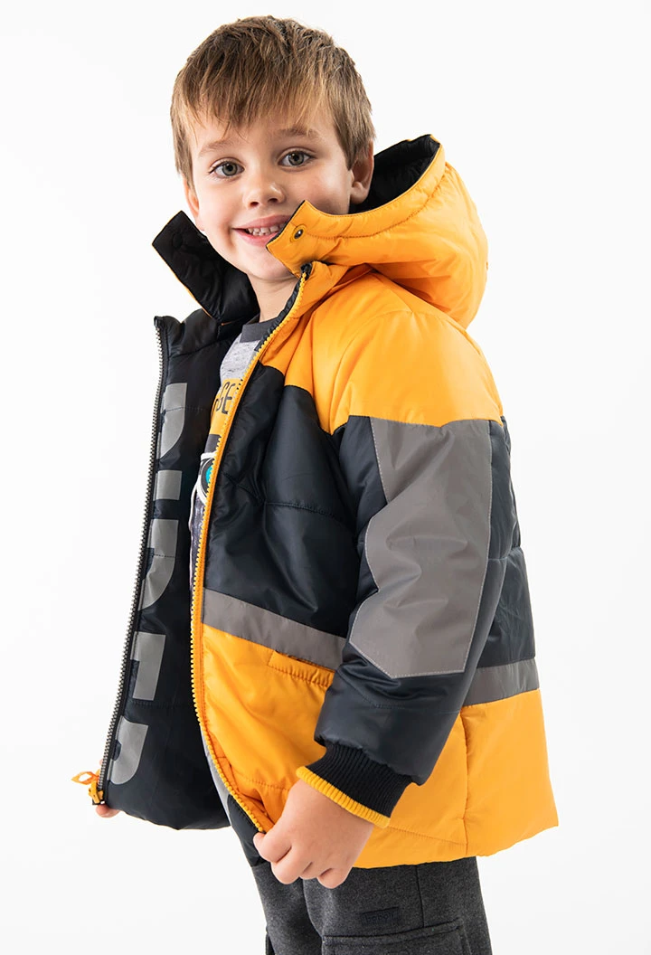 Reversible parka for baby boy in yellow