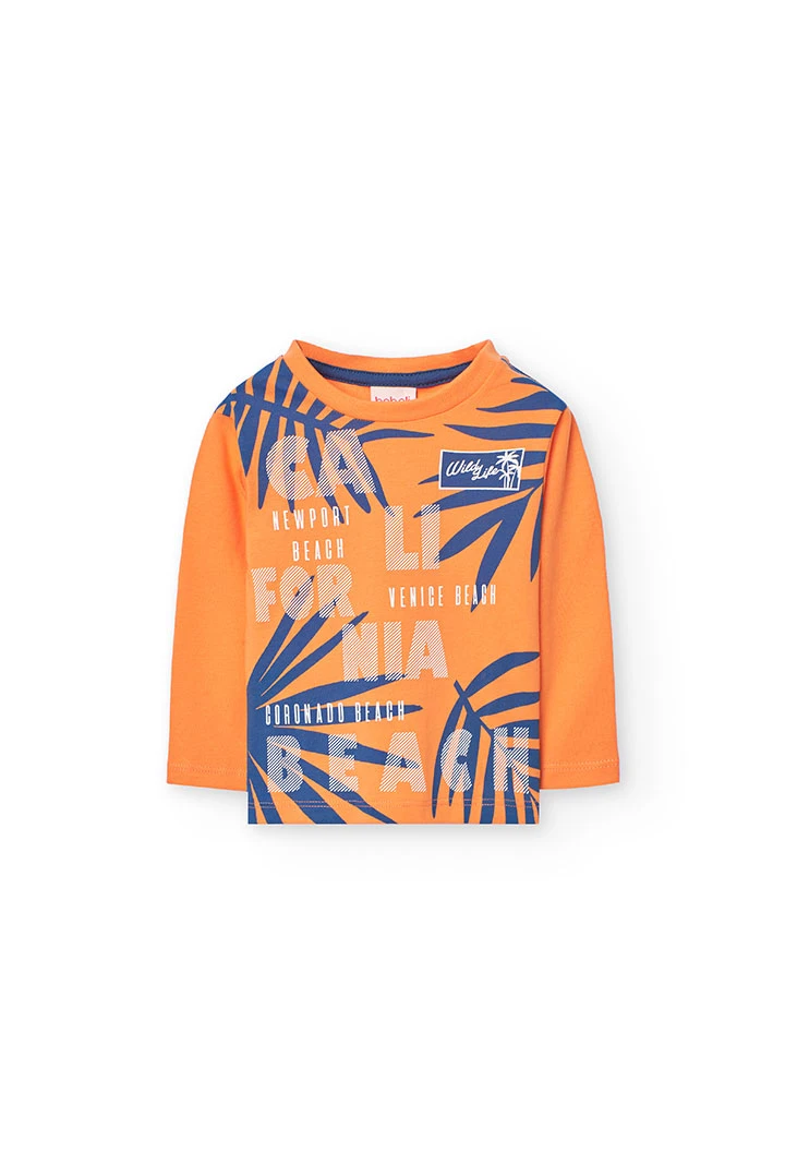 Camiseta de punto para bebé niño en naranja de manga larga