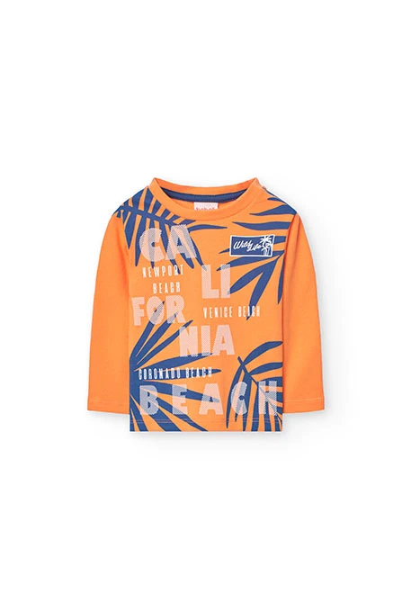 Camiseta de punto para bebé niño en naranja de manga larga