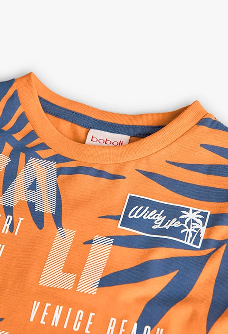 Langarmiges Strick-T-Shirt für Babyjungen in Orange.