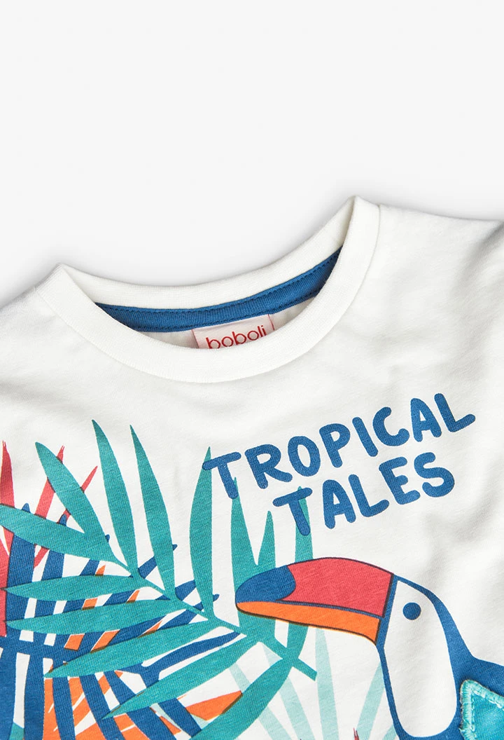 Camiseta de punto para bebé niño en color blanco con estampado tropical