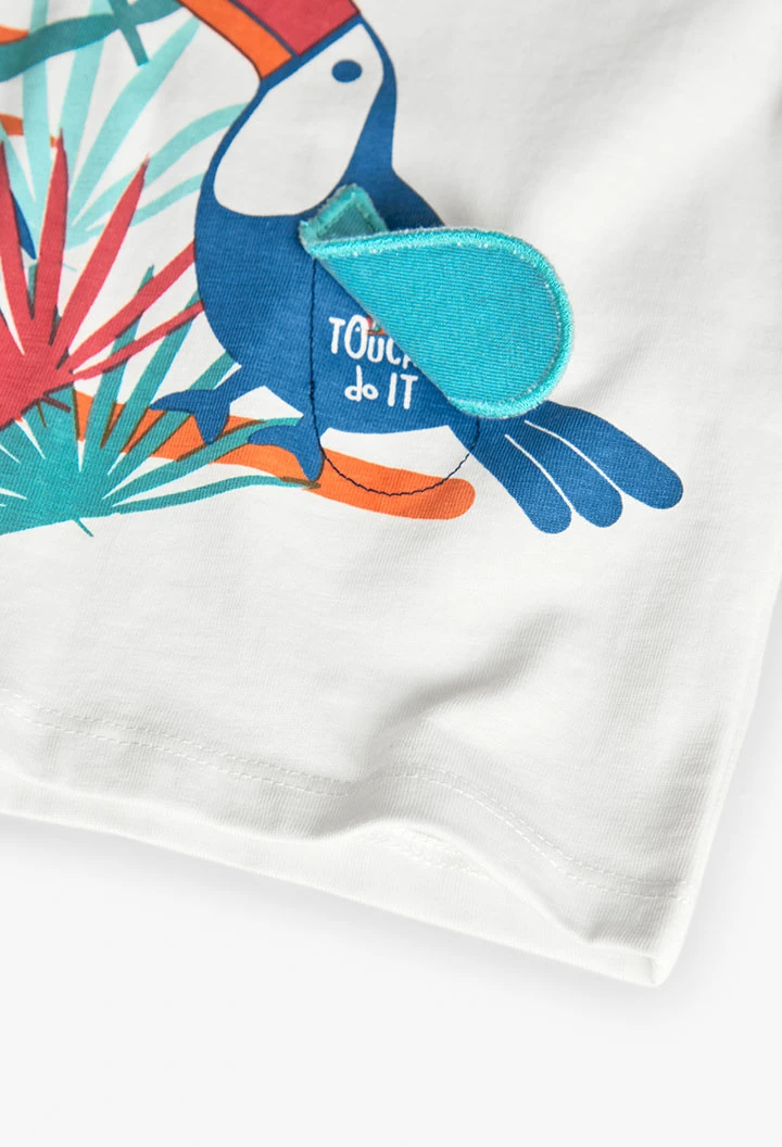 Camiseta de punto para bebé niño en color blanco con estampado tropical