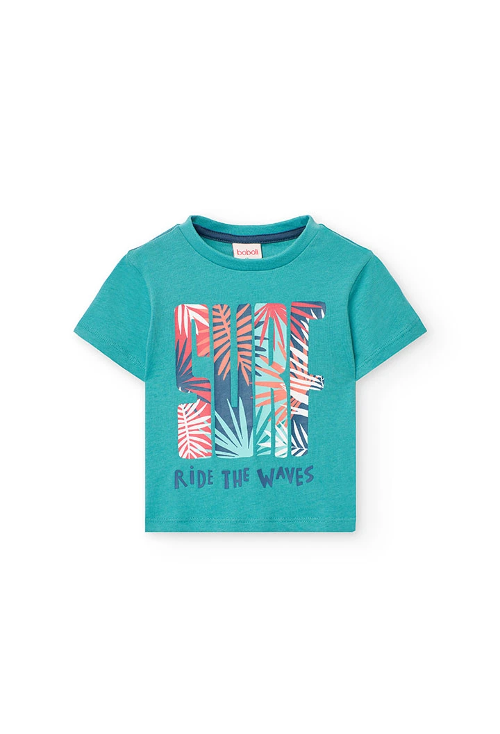 Baby boy knitted T-shirt in green with letter print