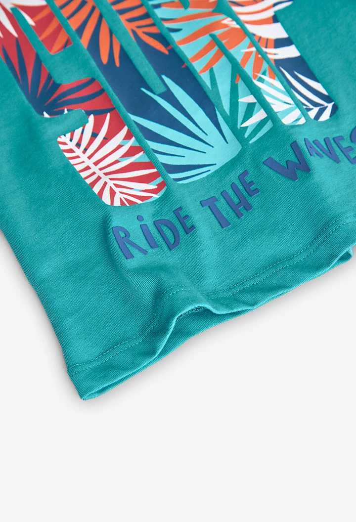 Camiseta de punto para bebé niño en verde con estampado de letras