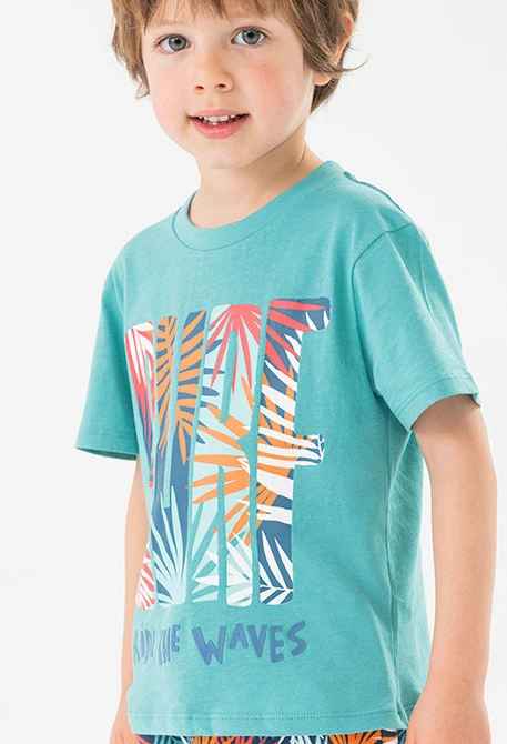 Camiseta de punto para bebé niño en verde con estampado de letras