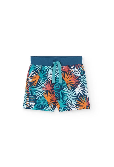 Knitted shorts for baby boy with tropical print
