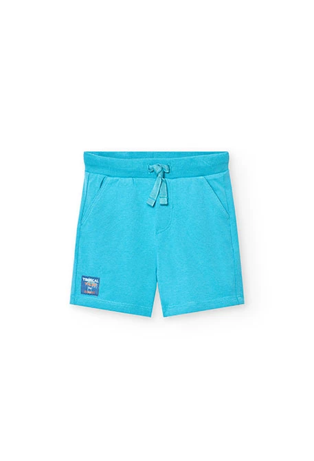 Conjunto de punto para bebé niño en color blanco con estampado y pantalón corto en color azul
