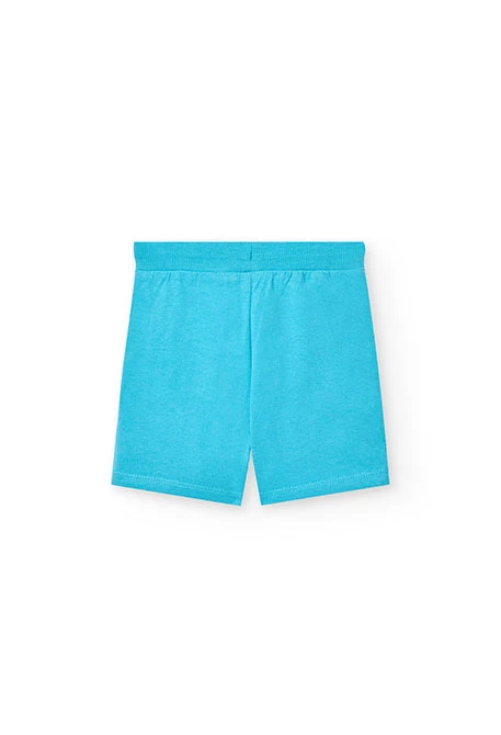 Conjunto de punto para bebé niño en color blanco con estampado y pantalón corto en color azul