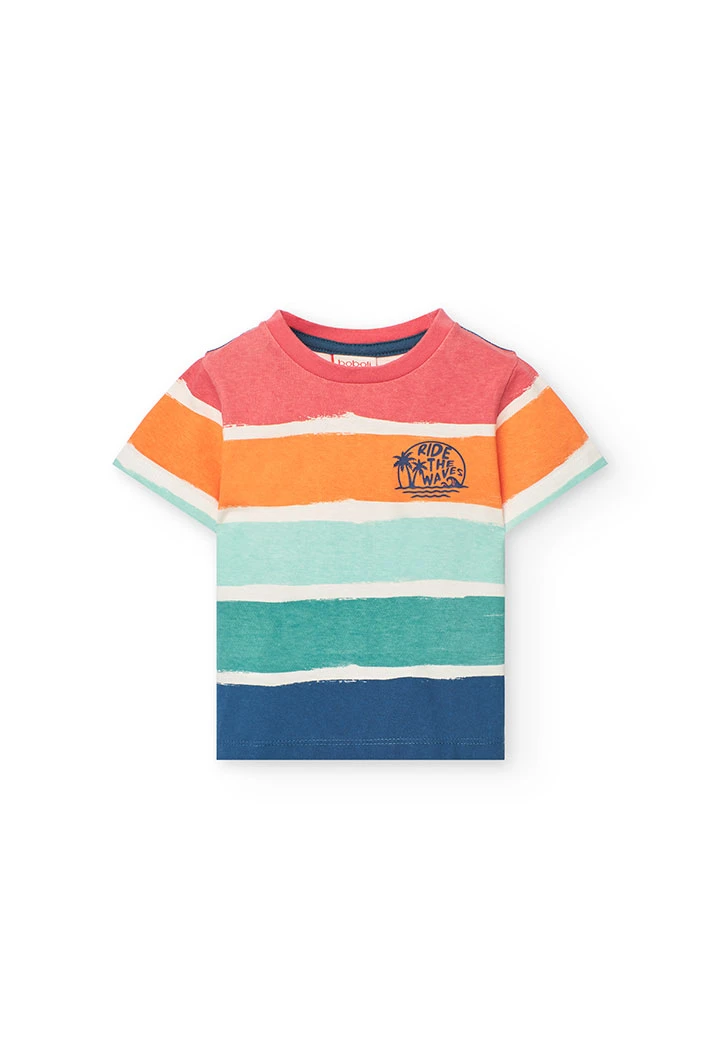 Baby boy knitted t-shirt with a multicoloured print