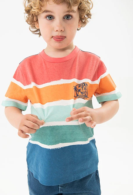 Baby boy knitted t-shirt with a multicoloured print