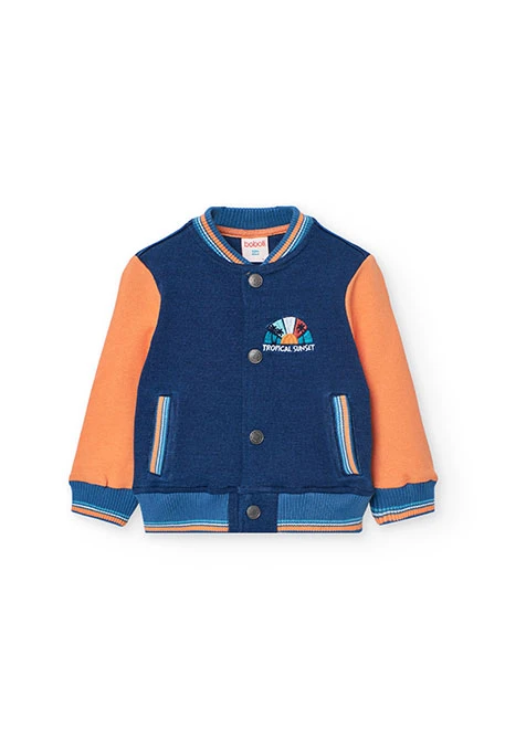 Blouson en peluche pour bébé garçon de couleur bleue.