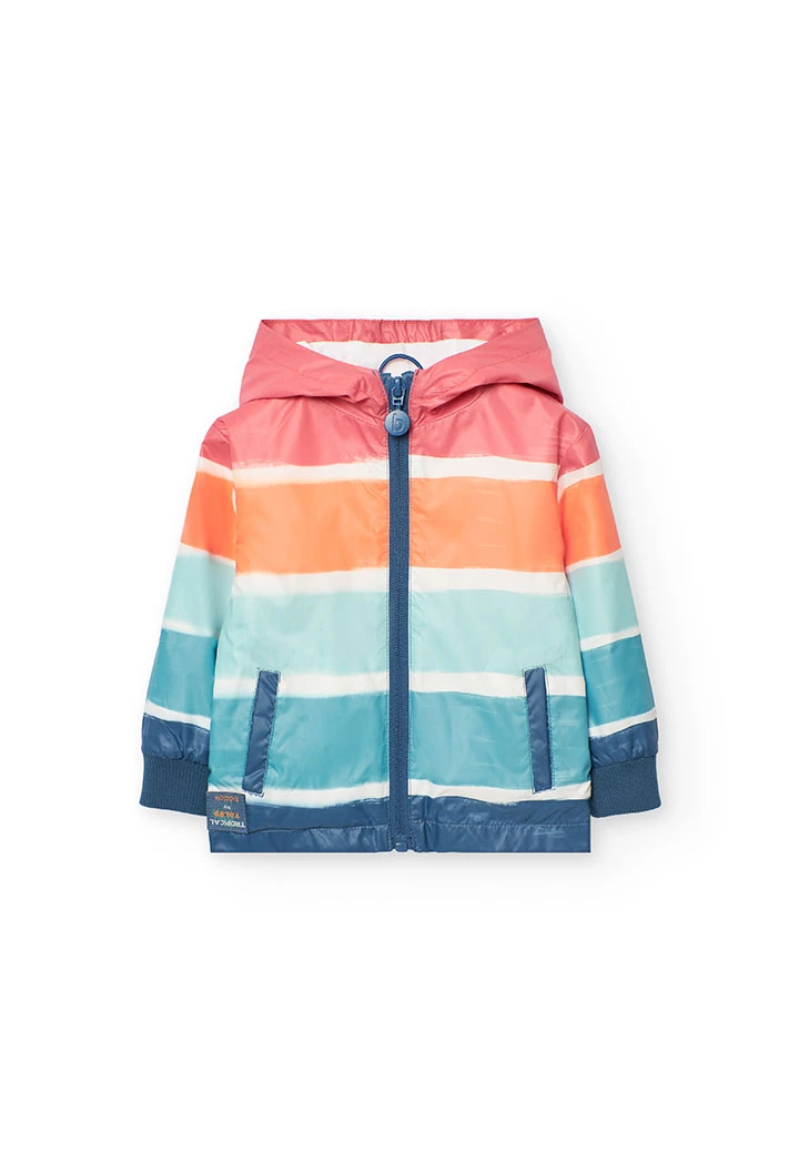 Baby boy parka with coral and aqua print