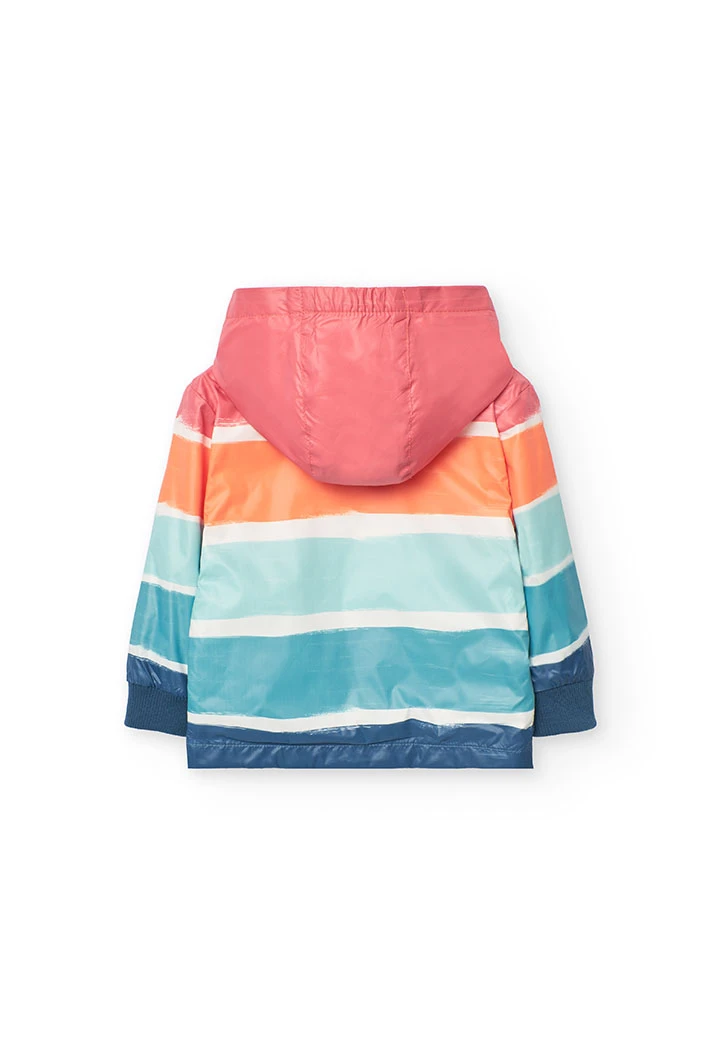 Parka para bebé menino com estampado em cor coral e aqua