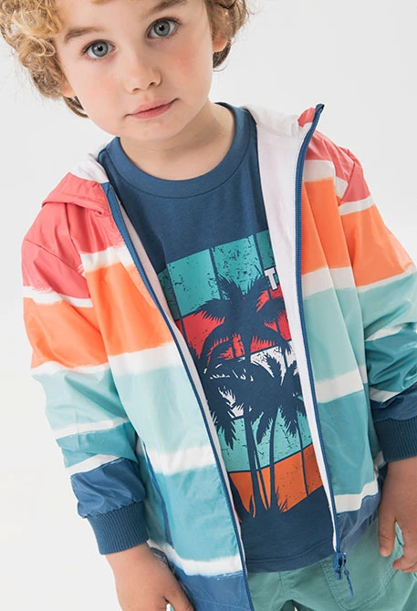 Baby boy parka with coral and aqua print