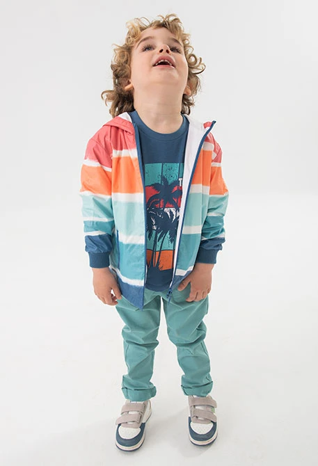 Baby boy parka with coral and aqua print