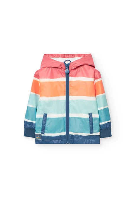 Baby boy parka with coral and aqua print