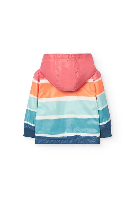 Parka para bebé niño con estampado en color coral y aqua