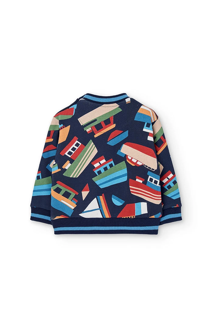 Blauer Strickpullover für Jungen mit Schiffsmotiv