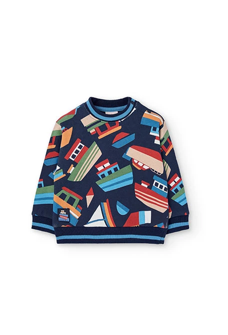 Sudadera niño de punto azul barcos