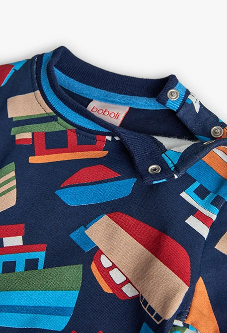 Sudadera niño de punto azul barcos