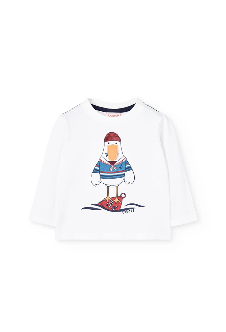 T-shirt garçon en maille blanche imprimée