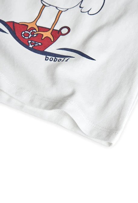 Bedrucktes weißes Strick-T-Shirt für Jungen