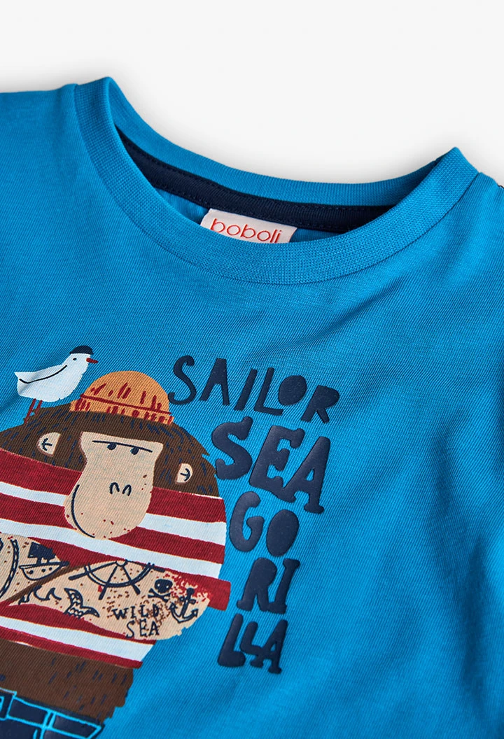 Camisola menino de malha azul com gorila marinheiro